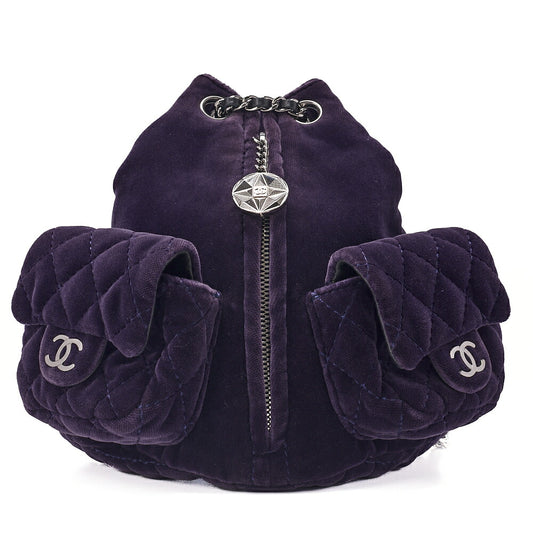 CHANEL Velvet Matelasse Mini Chain Backpack Purple Silver-Tone Hardware, Pre-Owned