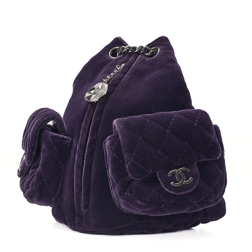 CHANEL Velvet Matelasse Mini Chain Backpack Purple Silver-Tone Hardware, Pre-Owned
