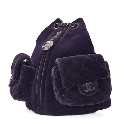CHANEL Velvet Matelasse Mini Chain Backpack Purple Silver-Tone Hardware, Pre-Owned