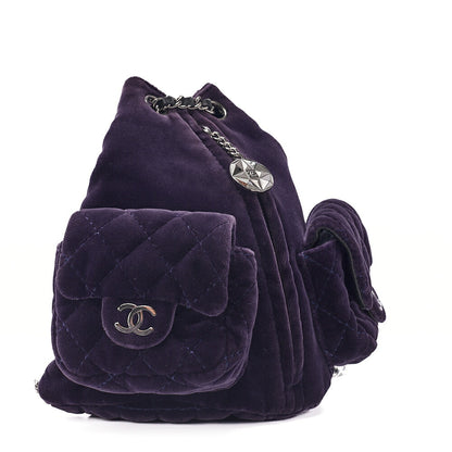 CHANEL Velvet Matelasse Mini Chain Backpack Purple Silver-Tone Hardware, Pre-Owned