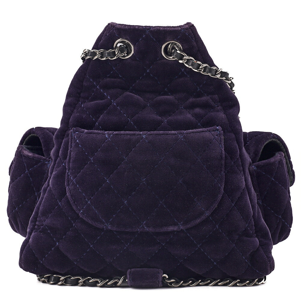 CHANEL Velvet Matelasse Mini Chain Backpack Purple Silver-Tone Hardware, Pre-Owned