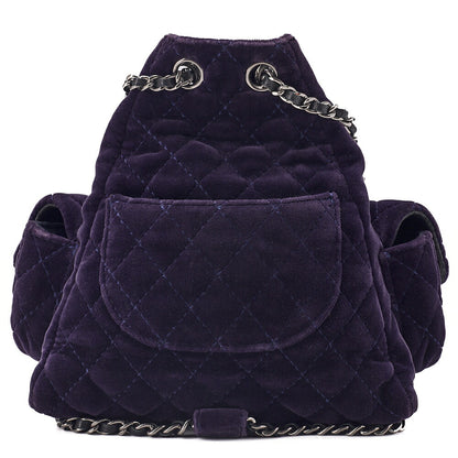 CHANEL Velvet Matelasse Mini Chain Backpack Purple Silver-Tone Hardware, Pre-Owned