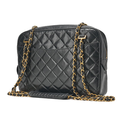 CHANEL Matelasse with Pull Charm Round Double Chain Shoulder Bag Lambskin Black Gold-Tone Hardware, Pre-Owned