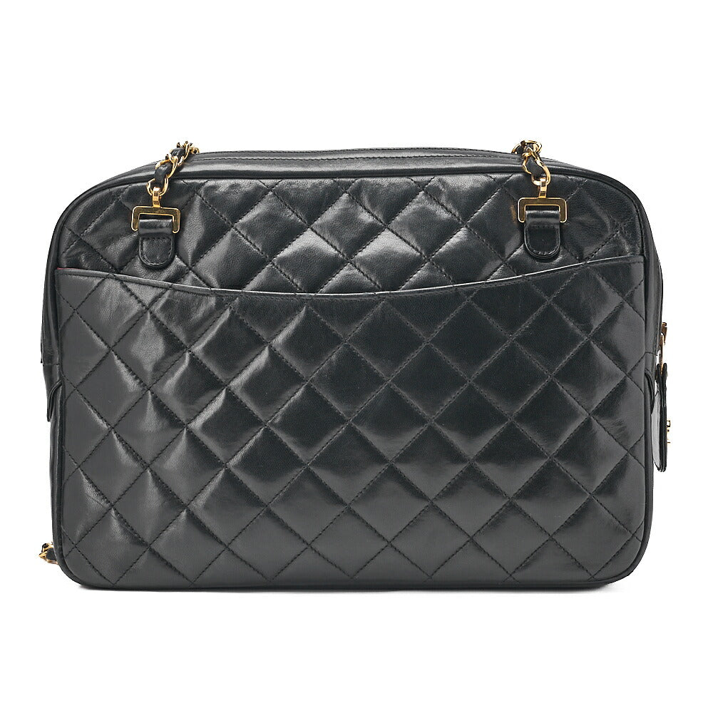 CHANEL Matelasse with Pull Charm Round Double Chain Shoulder Bag Lambskin Black Gold-Tone Hardware, Pre-Owned