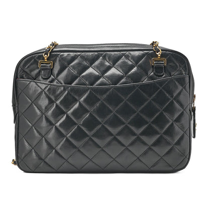 CHANEL Matelasse with Pull Charm Round Double Chain Shoulder Bag Lambskin Black Gold-Tone Hardware, Pre-Owned