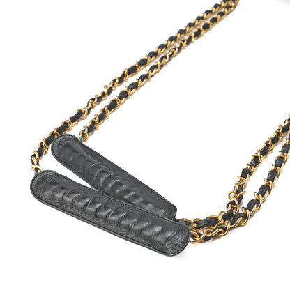 CHANEL Matelasse with Pull Charm Round Double Chain Shoulder Bag Lambskin Black Gold-Tone Hardware, Pre-Owned
