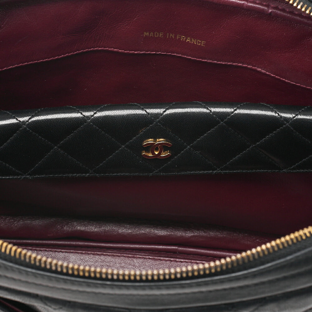 CHANEL Matelasse with Pull Charm Round Double Chain Shoulder Bag Lambskin Black Gold-Tone Hardware, Pre-Owned