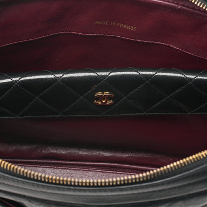CHANEL Matelasse with Pull Charm Round Double Chain Shoulder Bag Lambskin Black Gold-Tone Hardware, Pre-Owned