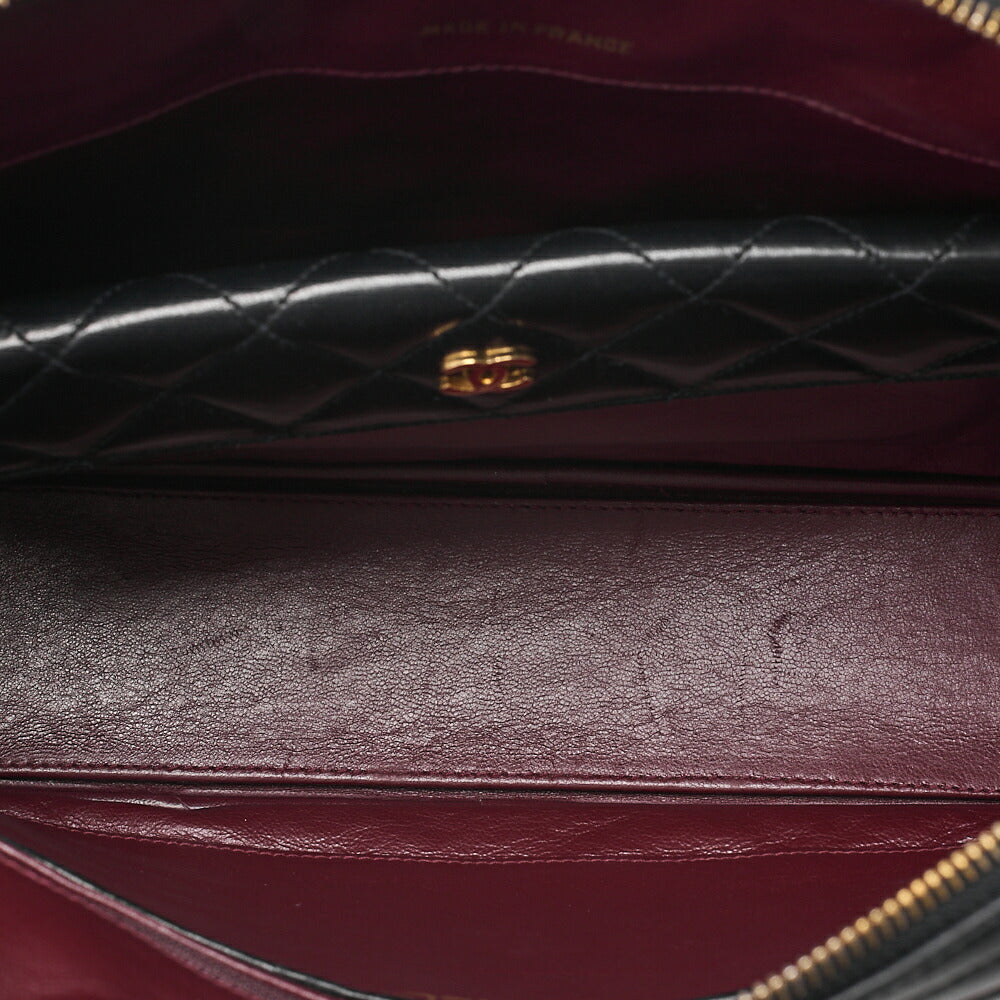 CHANEL Matelasse with Pull Charm Round Double Chain Shoulder Bag Lambskin Black Gold-Tone Hardware, Pre-Owned