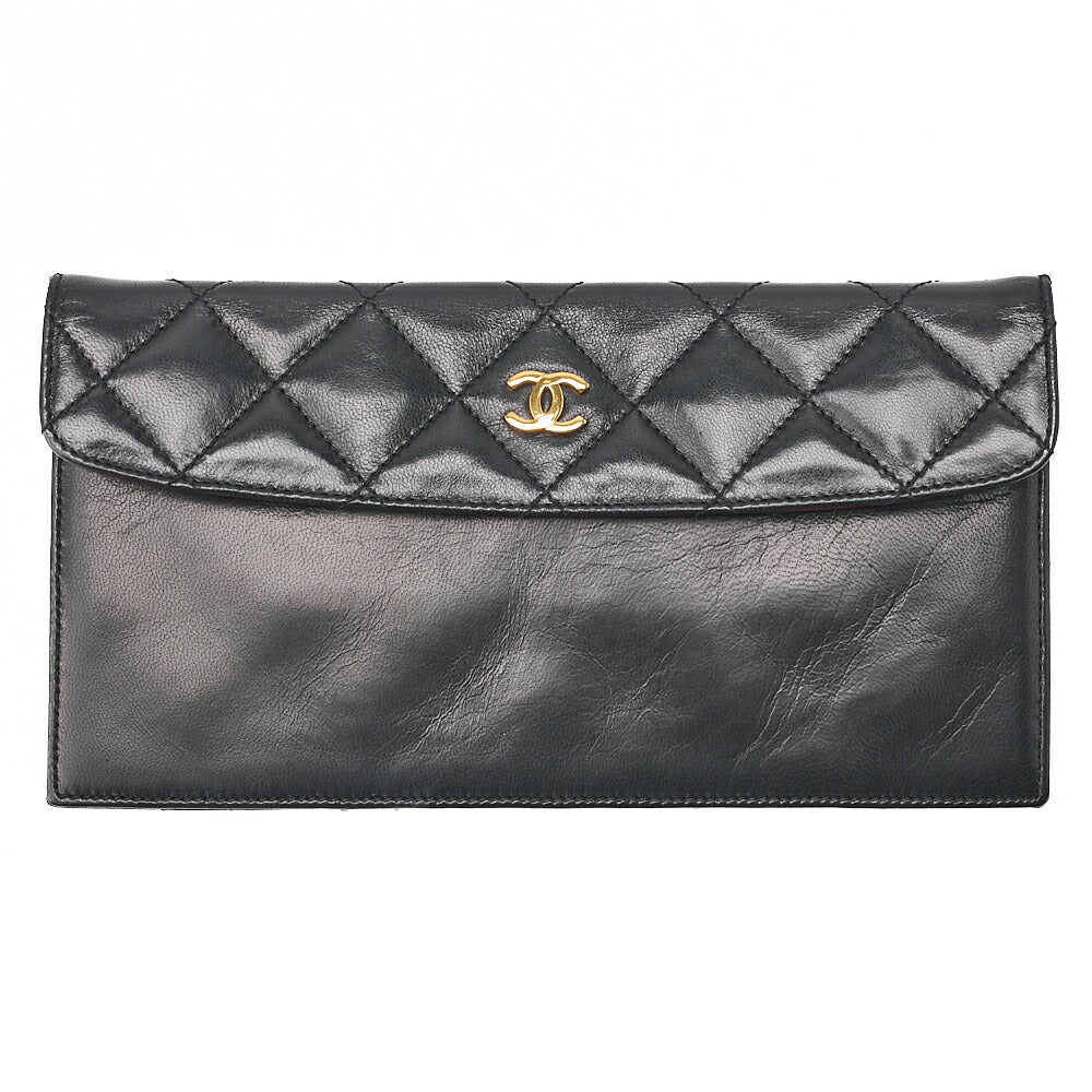 CHANEL Matelasse with Pull Charm Round Double Chain Shoulder Bag Lambskin Black Gold-Tone Hardware, Pre-Owned