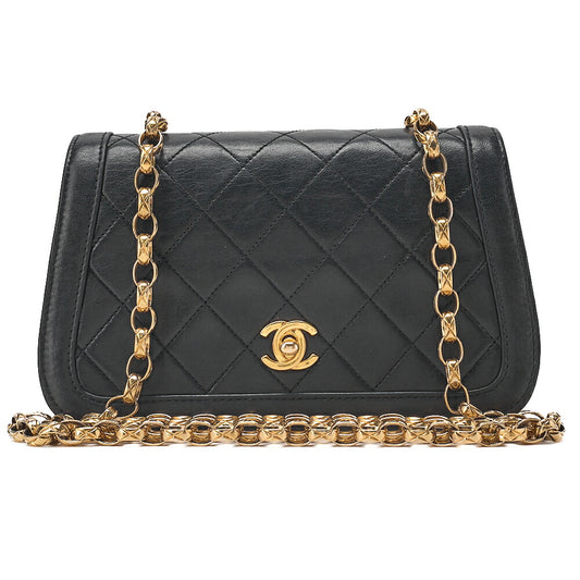 CHANEL Lambskin Minimat Telass? Full Flap Bijou Chain Shoulder Black Gold-Tone Hardware, Pre-Owned