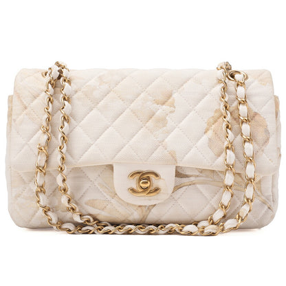 CHANEL Canvas Matelasse 25cm Double Flap Chain Shoulder Ivory Gold-Tone Hardware, Pre-Owned