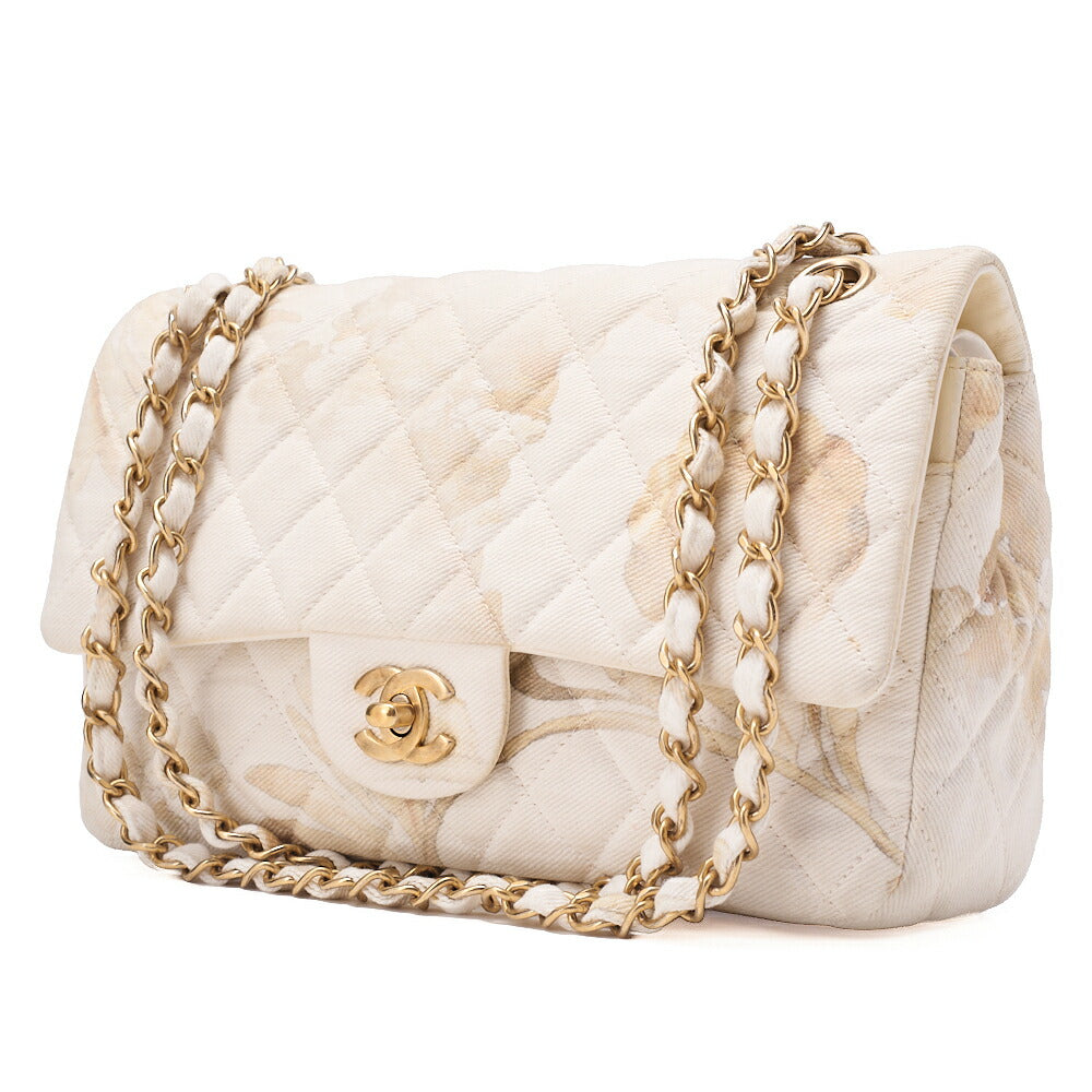 CHANEL Canvas Matelasse 25cm Double Flap Chain Shoulder Ivory Gold-Tone Hardware, Pre-Owned