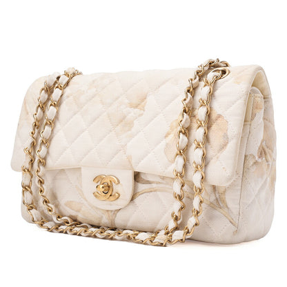 CHANEL Canvas Matelasse 25cm Double Flap Chain Shoulder Ivory Gold-Tone Hardware, Pre-Owned