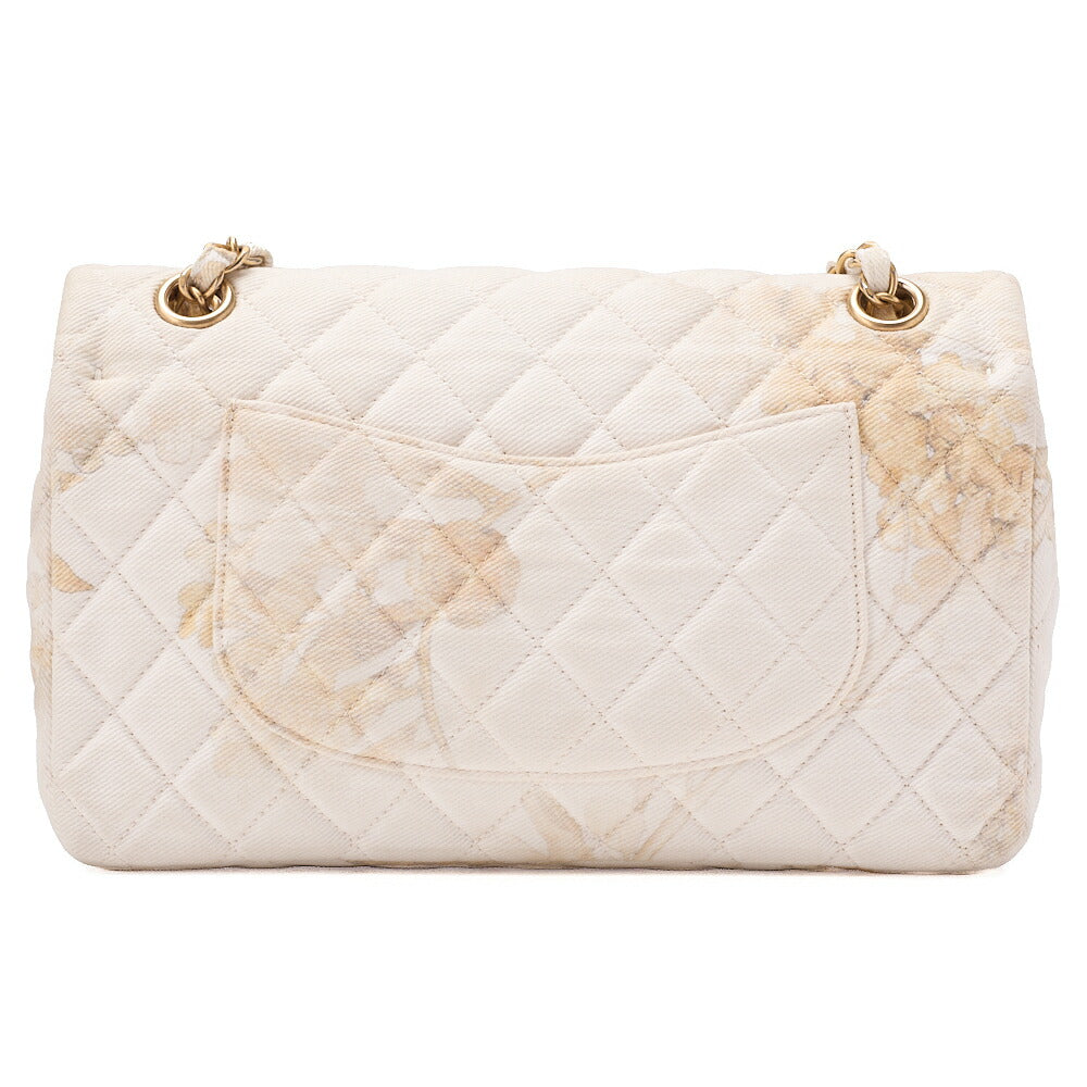 CHANEL Canvas Matelasse 25cm Double Flap Chain Shoulder Ivory Gold-Tone Hardware, Pre-Owned
