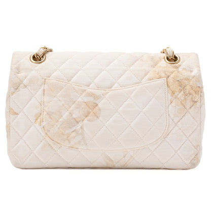 CHANEL Canvas Matelasse 25cm Double Flap Chain Shoulder Ivory Gold-Tone Hardware, Pre-Owned
