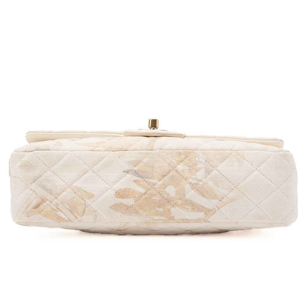 CHANEL Canvas Matelasse 25cm Double Flap Chain Shoulder Ivory Gold-Tone Hardware, Pre-Owned