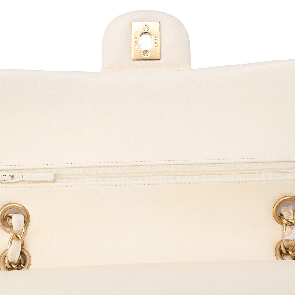 CHANEL Canvas Matelasse 25cm Double Flap Chain Shoulder Ivory Gold-Tone Hardware, Pre-Owned
