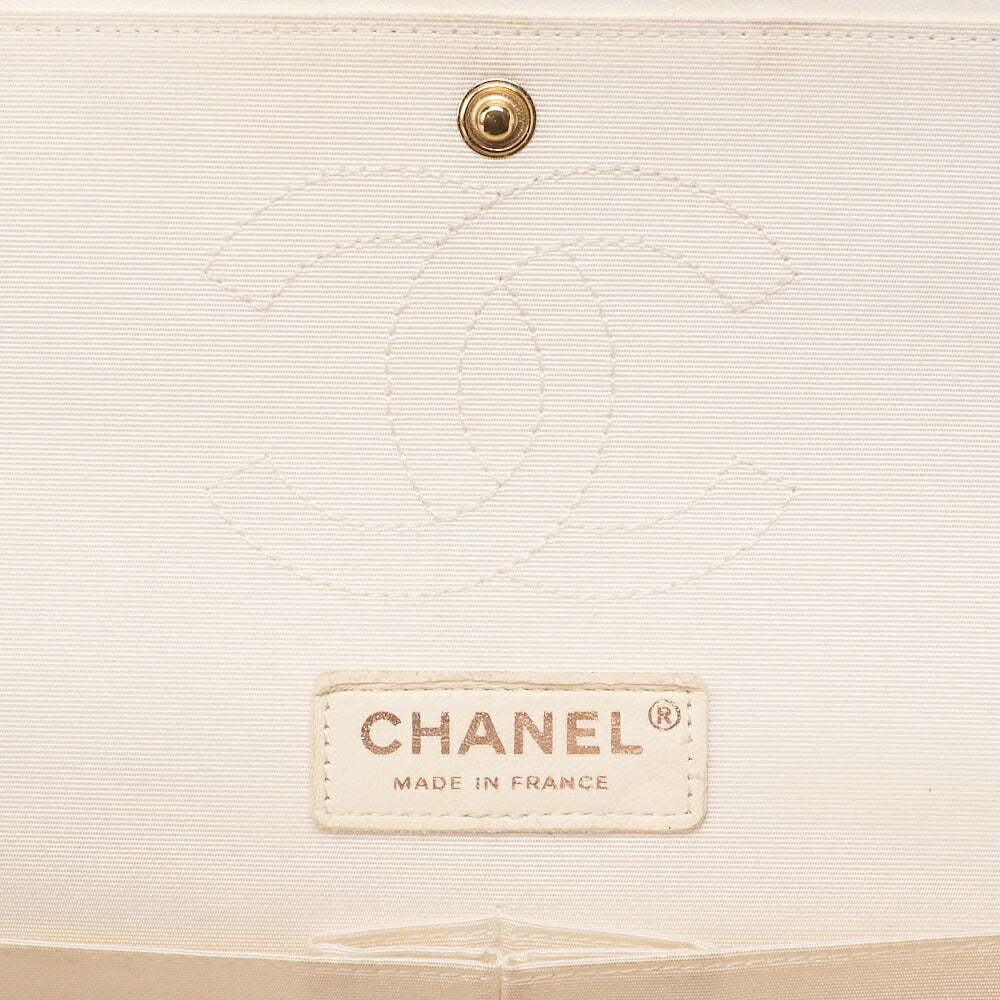 CHANEL Canvas Matelasse 25cm Double Flap Chain Shoulder Ivory Gold-Tone Hardware, Pre-Owned