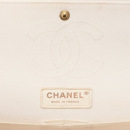 CHANEL Canvas Matelasse 25cm Double Flap Chain Shoulder Ivory Gold-Tone Hardware, Pre-Owned