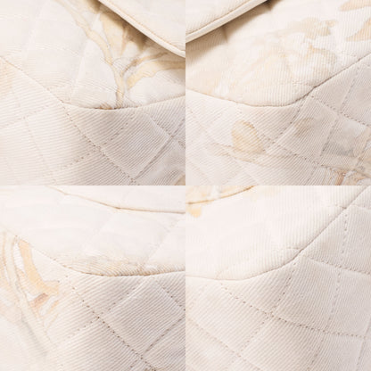 CHANEL Canvas Matelasse 25cm Double Flap Chain Shoulder Ivory Gold-Tone Hardware, Pre-Owned