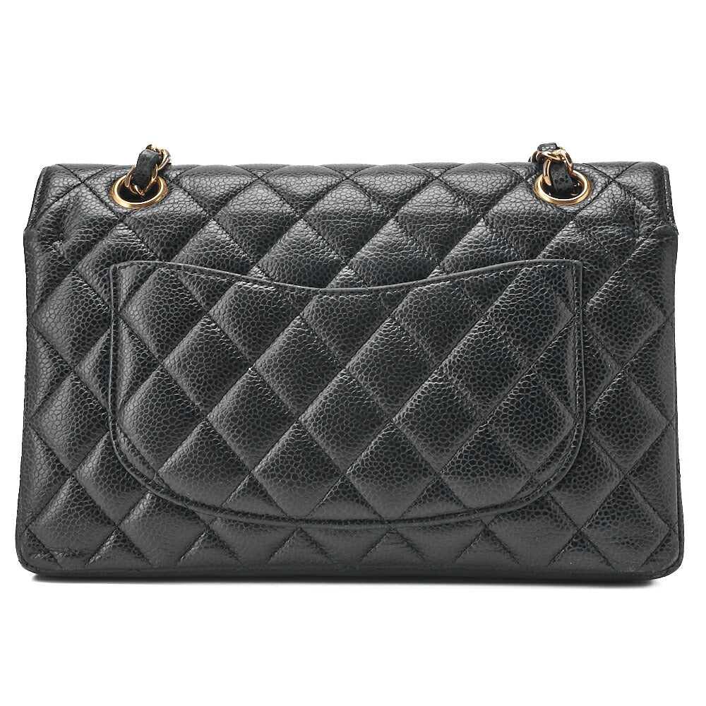 CHANEL Caviar Skin Matelasse 23cm Double Flap Chain Shoulder Black Gold-Tone Hardware, Pre-Owned
