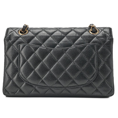 CHANEL Caviar Skin Matelasse 23cm Double Flap Chain Shoulder Black Gold-Tone Hardware, Pre-Owned