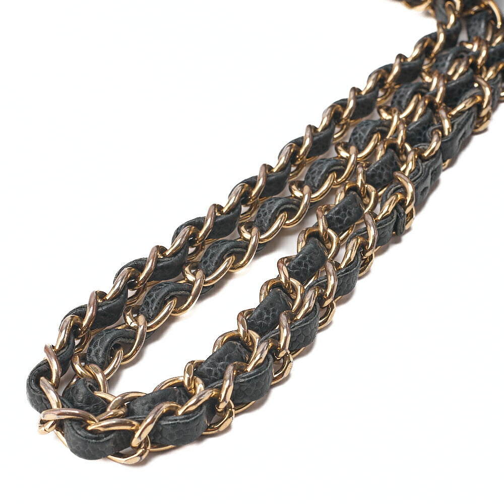 CHANEL Caviar Skin Matelasse 23cm Double Flap Chain Shoulder Black Gold-Tone Hardware, Pre-Owned