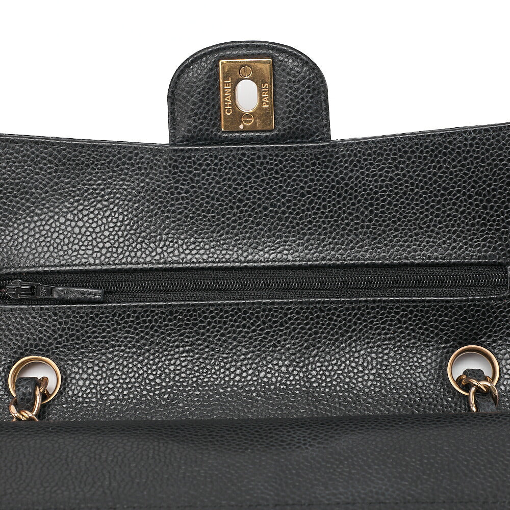 CHANEL Caviar Skin Matelasse 23cm Double Flap Chain Shoulder Black Gold-Tone Hardware, Pre-Owned