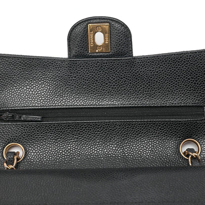 CHANEL Caviar Skin Matelasse 23cm Double Flap Chain Shoulder Black Gold-Tone Hardware, Pre-Owned