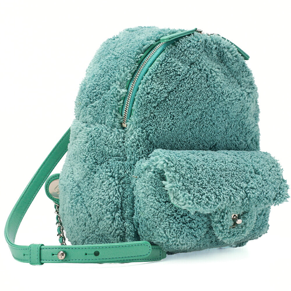 CHANEL Boa x Lambskin Turn Lock Chain Backpack Green Silver-Tone Hardware, Pre-Owned