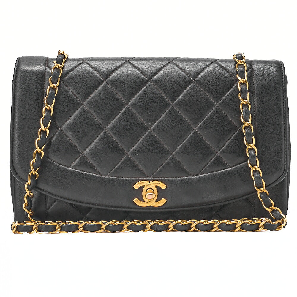CHANEL Lambskin Matelasse Diana Flap Chain Shoulder Black Gold-Tone Hardware, Pre-Owned