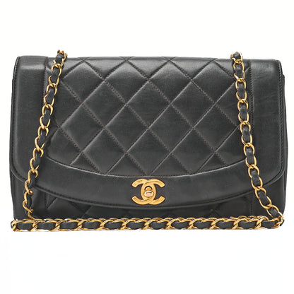CHANEL Lambskin Matelasse Diana Flap Chain Shoulder Black Gold-Tone Hardware, Pre-Owned