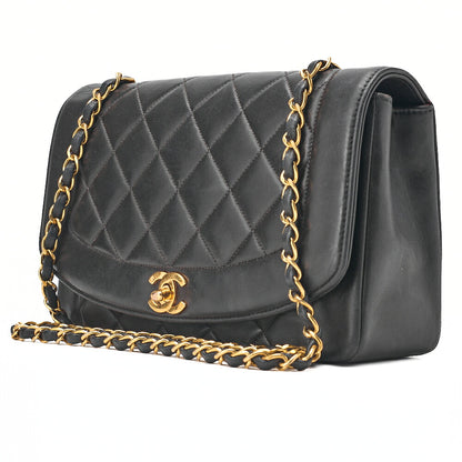 CHANEL Lambskin Matelasse Diana Flap Chain Shoulder Black Gold-Tone Hardware, Pre-Owned
