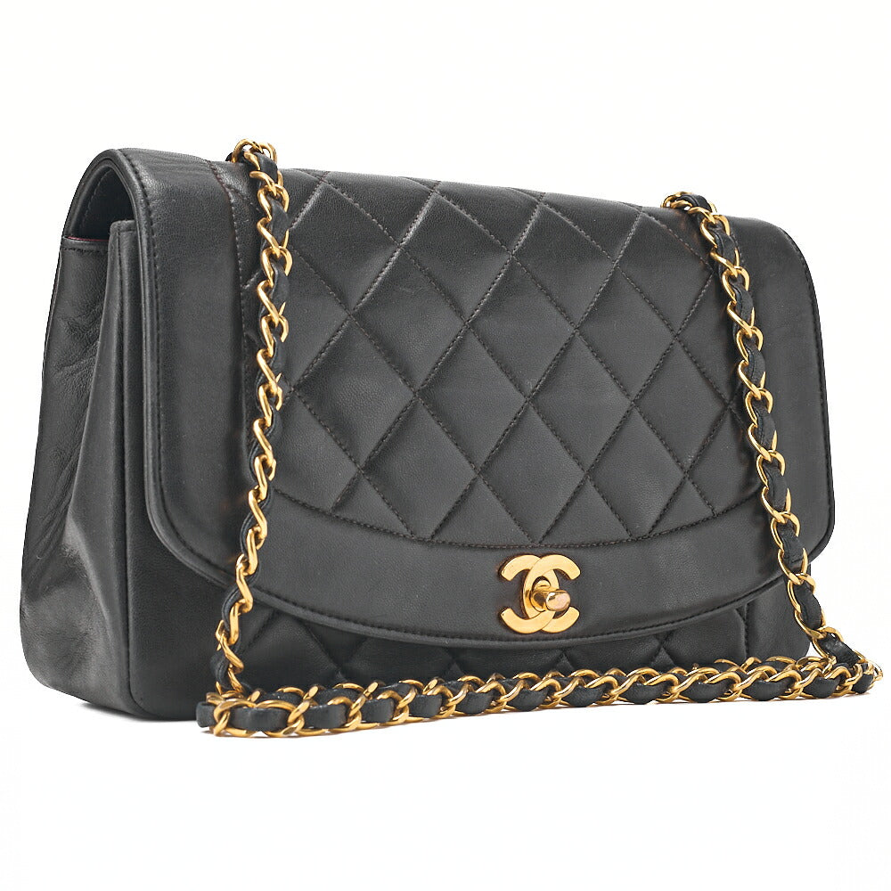 CHANEL Lambskin Matelasse Diana Flap Chain Shoulder Black Gold-Tone Hardware, Pre-Owned