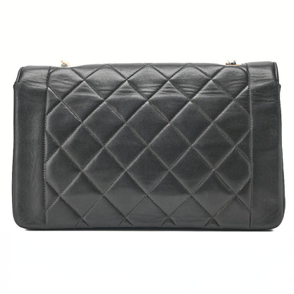 CHANEL Lambskin Matelasse Diana Flap Chain Shoulder Black Gold-Tone Hardware, Pre-Owned