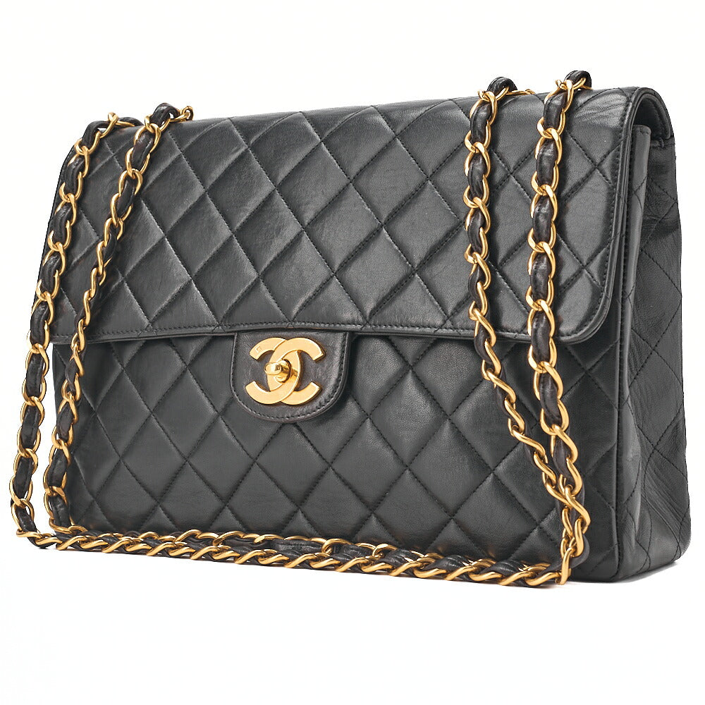 CHANEL Deka Matelasse 30 Chain Shoulder Bag Lambskin Black Gold-Tone Hardware, Pre-Owned