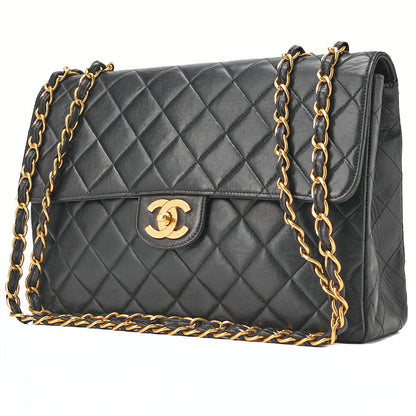 CHANEL Deka Matelasse 30 Chain Shoulder Bag Lambskin Black Gold-Tone Hardware, Pre-Owned