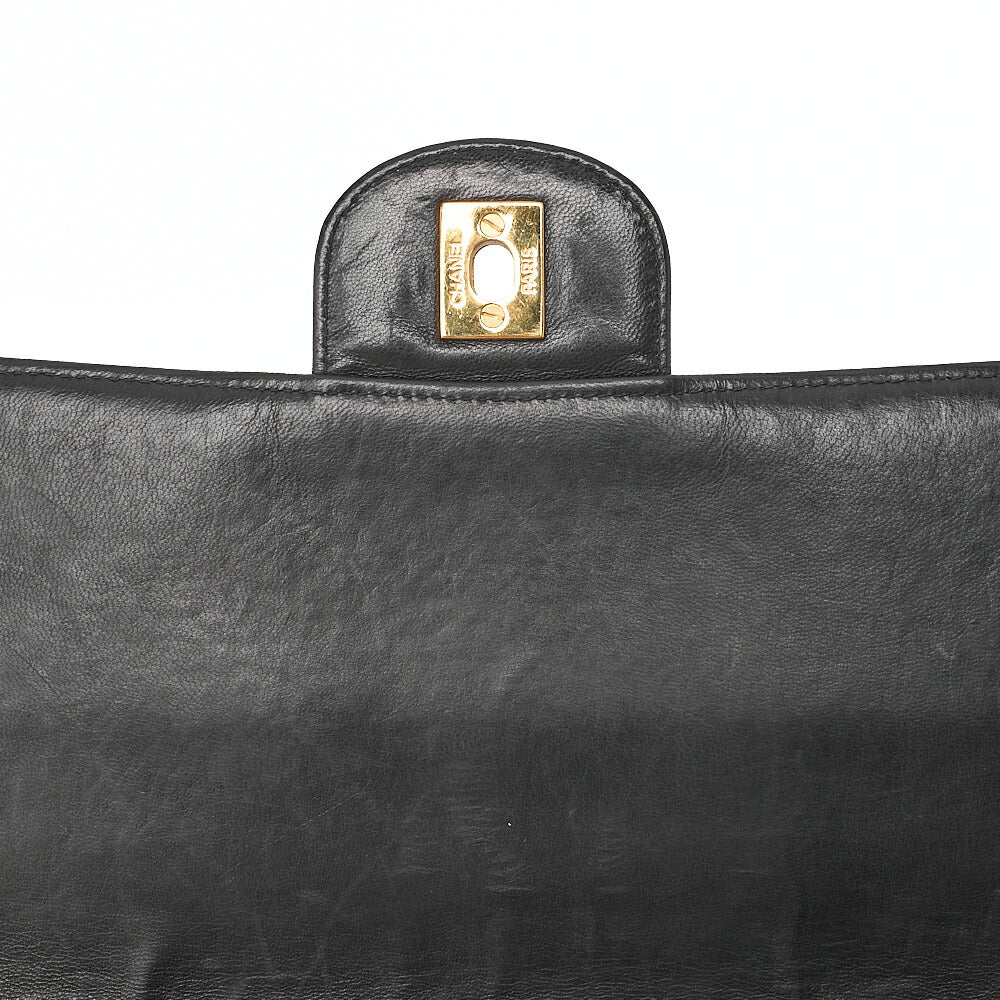 CHANEL Deka Matelasse 30 Chain Shoulder Bag Lambskin Black Gold-Tone Hardware, Pre-Owned