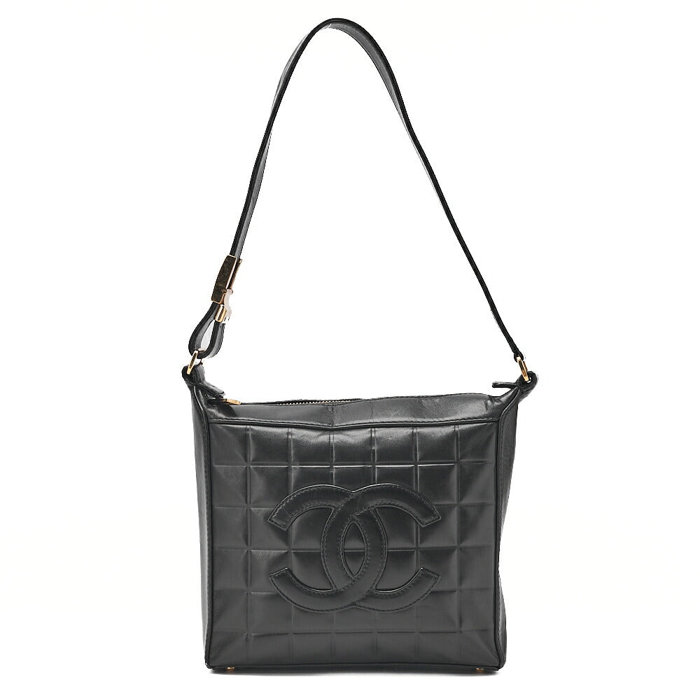CHANEL One-Shoulder Bag Choco Bar Coco Mark Lambskin Black Gold-Tone Hardware, Pre-Owned