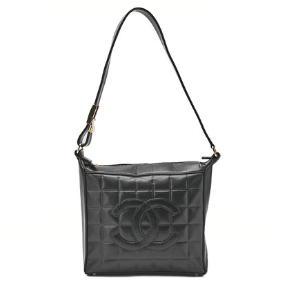 CHANEL One-Shoulder Bag Choco Bar Coco Mark Lambskin Black Gold-Tone Hardware, Pre-Owned