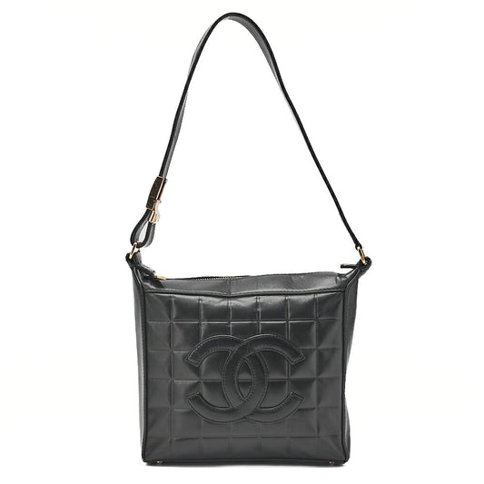 CHANEL One-Shoulder Bag Choco Bar Coco Mark Lambskin Black Gold-Tone Hardware, Pre-Owned