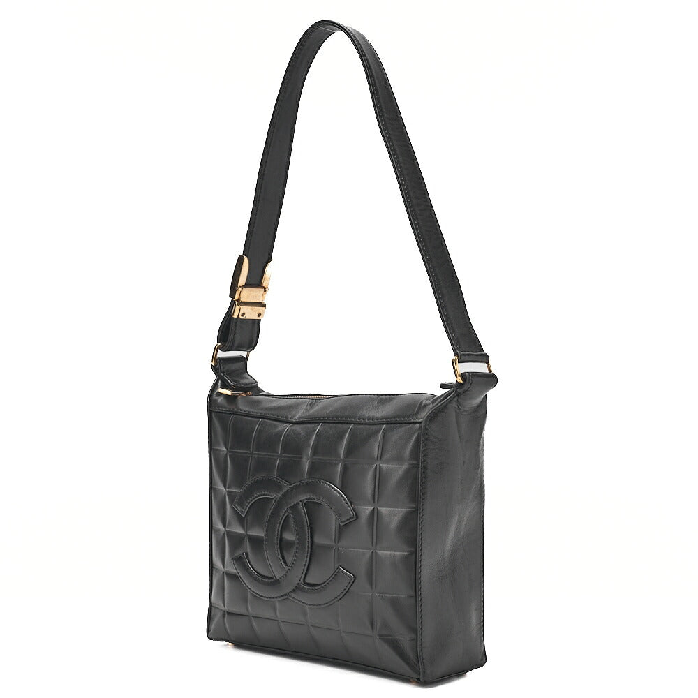 CHANEL One-Shoulder Bag Choco Bar Coco Mark Lambskin Black Gold-Tone Hardware, Pre-Owned