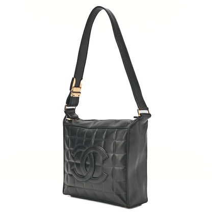 CHANEL One-Shoulder Bag Choco Bar Coco Mark Lambskin Black Gold-Tone Hardware, Pre-Owned