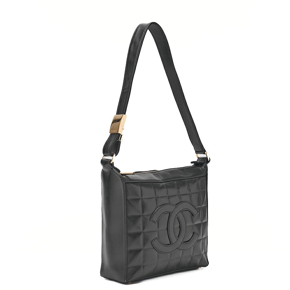 CHANEL One-Shoulder Bag Choco Bar Coco Mark Lambskin Black Gold-Tone Hardware, Pre-Owned