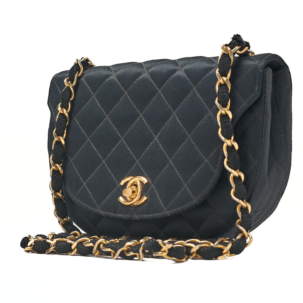 CHANEL Chanel Matelasse Chain Shoulder Satin Black Gold-Tone Hardware, Pre-Owned