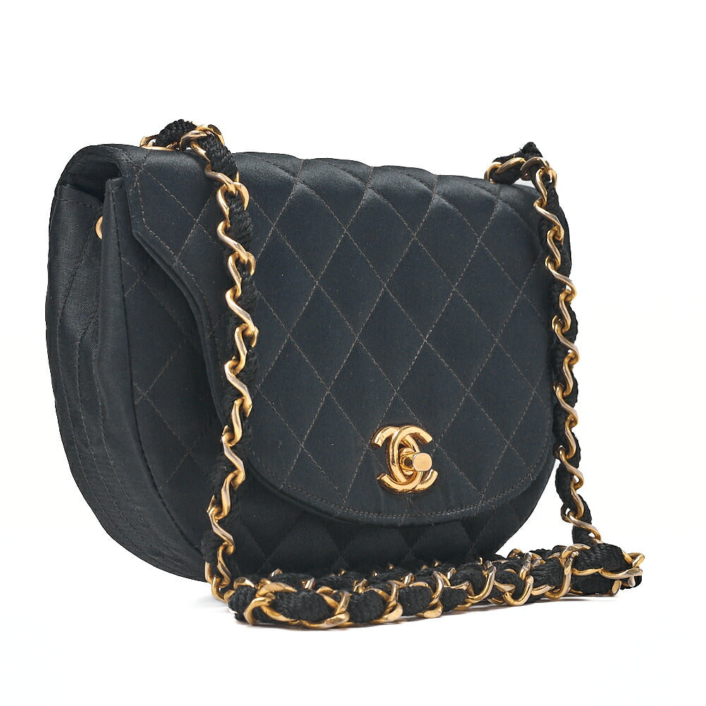 CHANEL Chanel Matelasse Chain Shoulder Satin Black Gold-Tone Hardware, Pre-Owned