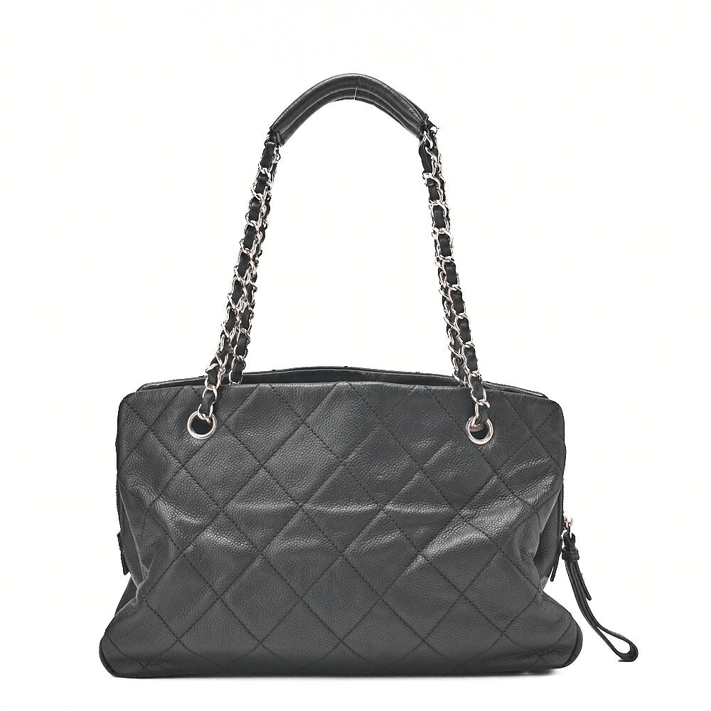 CHANEL Caviar Skin Matelasse DekaCoco Mark Chain Tote Bag Black Silver-Tone Hardware, Pre-Owned
