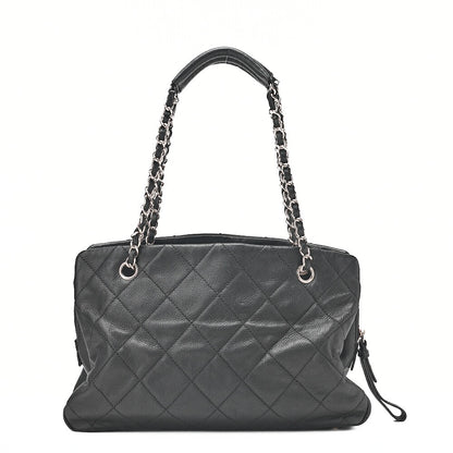 CHANEL Caviar Skin Matelasse DekaCoco Mark Chain Tote Bag Black Silver-Tone Hardware, Pre-Owned