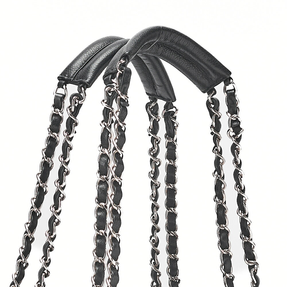 CHANEL Caviar Skin Matelasse DekaCoco Mark Chain Tote Bag Black Silver-Tone Hardware, Pre-Owned